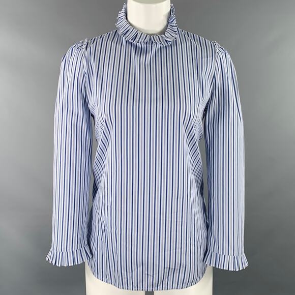 SANDRO Size S Blue White Cotton Stripe High Collar Casual Top - Picture 1 of 8